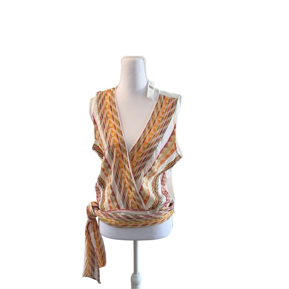 Anthropologie Dolan White Embroidered Wrap Tie Sleeveless Blouse Women's L- NWT - Picture 8 of 8